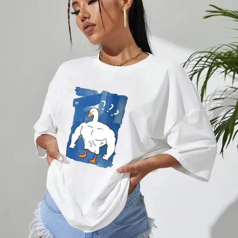 T-shirt col rond col rond femme, ample, en coton, rétro, décontracté, personnalité, Y2K, tendance In