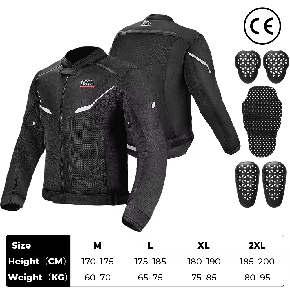 Veste de moto pour hommes, vêtements d'été respirants, équipement de protection CE intégré, maille d