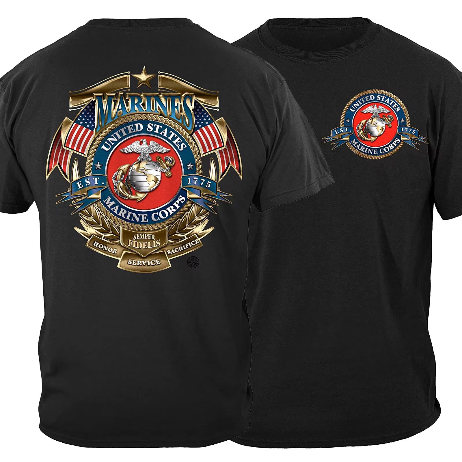 US Marine Corps USMC Badge d'honneur T-Shirt 100% coton col rond été à manches courtes décontracté h