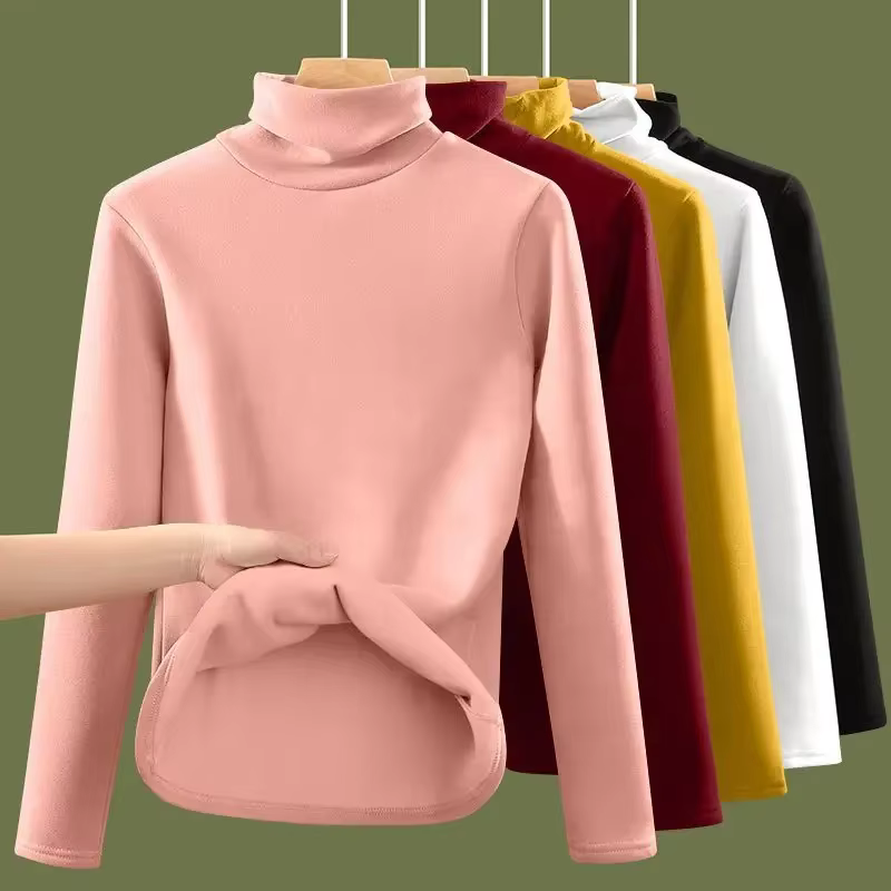 Femmes automne hiver épaississement chaud à manches longues T-shirt demi col haut sous-vêtement ther