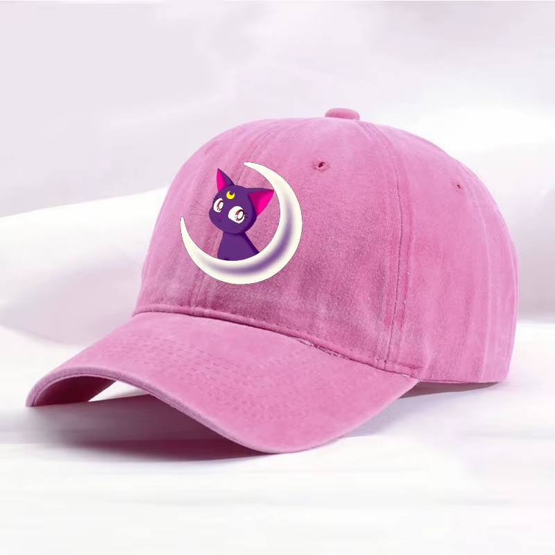 Casquette de baseball délavée Sailor Moon pour femme, motif Luna Artemis Chat Mignon, style Hip Hop,