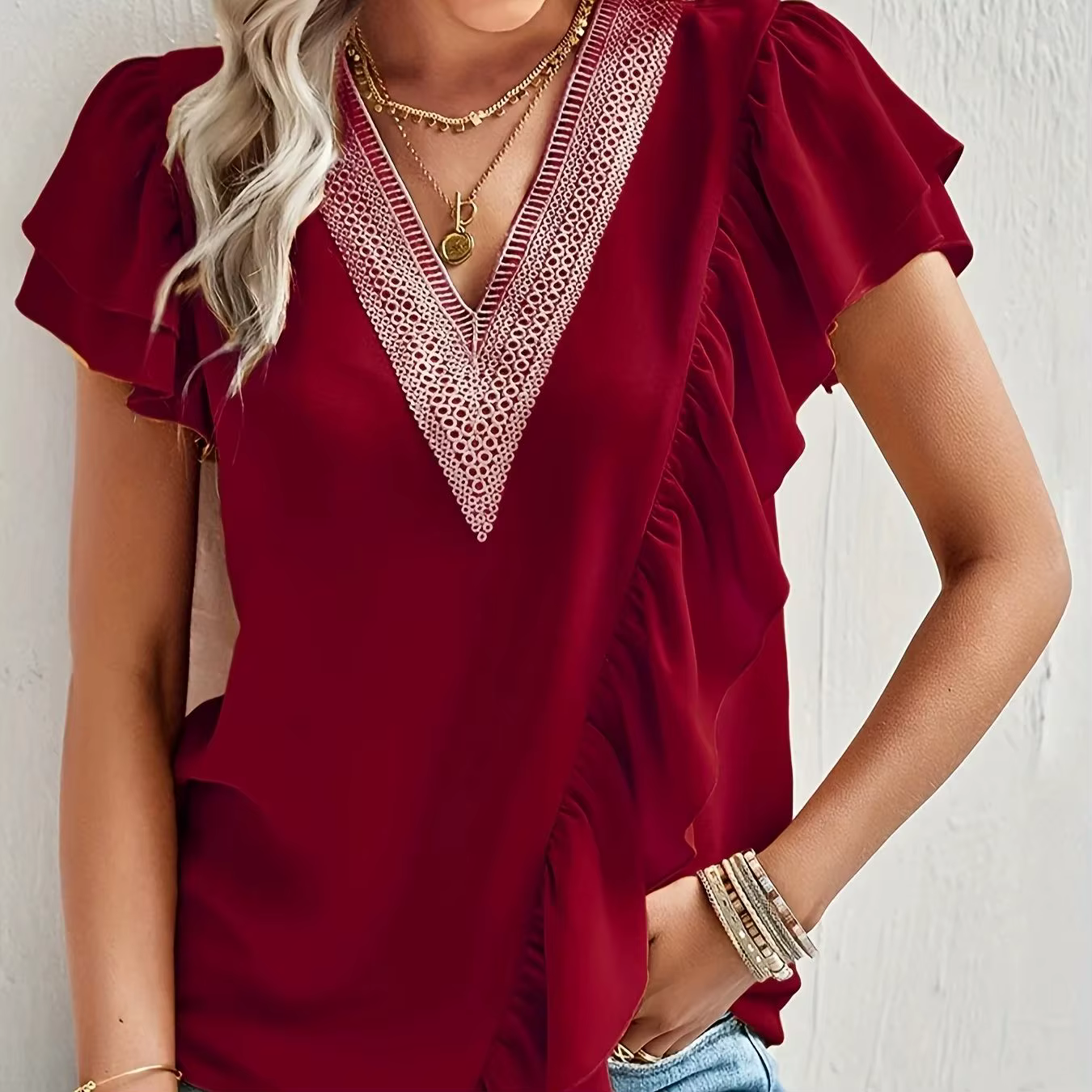 Chemise femme rouge grande taille été chic chemise élégante décontracté chemise à la mode femme roug