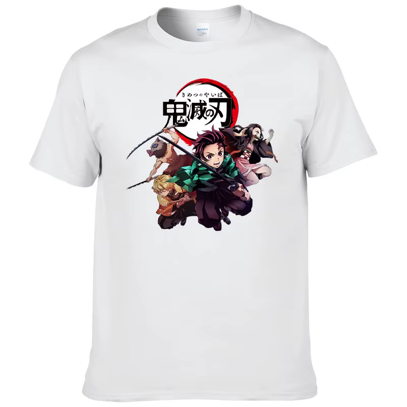 T-shirt imprimé Demon Slayer Kimetsu no Yaiba pour hommes, T-shirt à manches courtes, 100% coton, T-