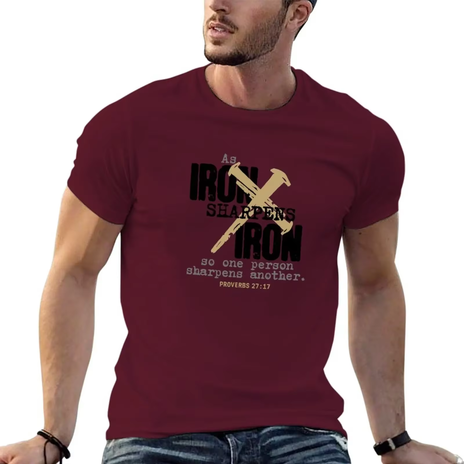 T-shirt homme noir, estival et sublime, Iron Sharpen, proverbes 27:17, grande taille
