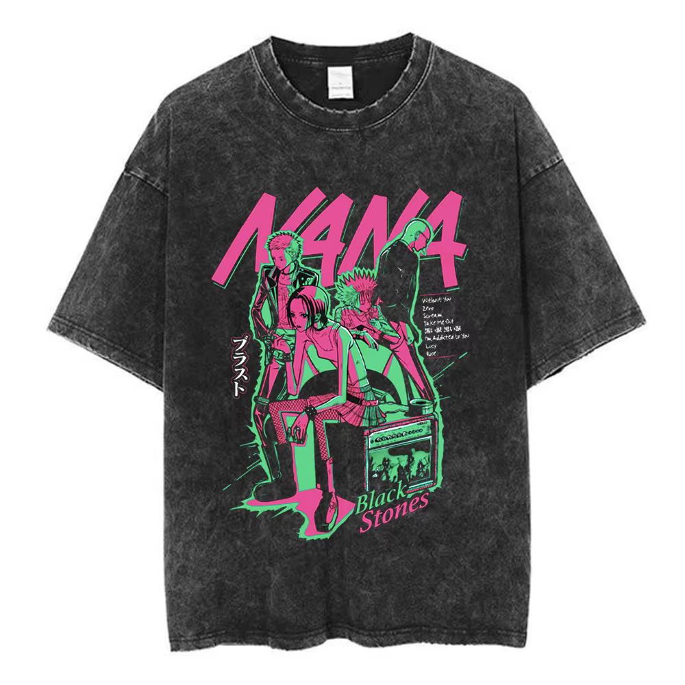 T-shirt imprimé Nana Osaki Anime Japonais, délavé, Nouvelle Collection Été 2026, T-shirt Oversize en