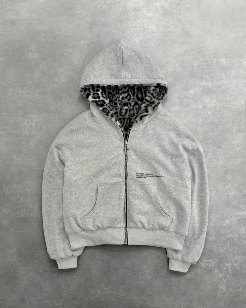 Hip-hop nouveaux vêtements double face Harajuku rétro imprimé léopard à la mode ample sweat à capuch