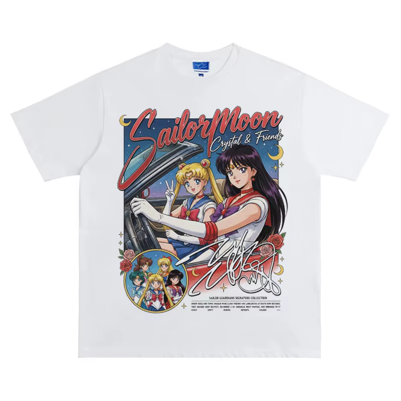 T-shirt graphique Sailor Moon Group Anime, style rétro vintage, surdimensionné, en coton, unisexe, d
