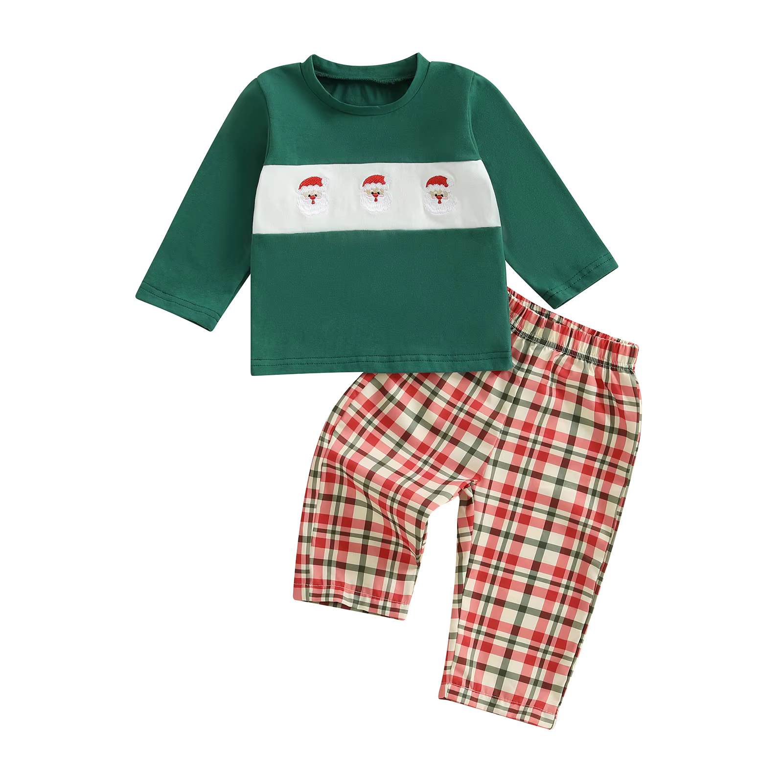 Tenue de Noël pour garçon et fille de 0 à 6 ans, haut à manches longues avec broderie du Père Noël, 