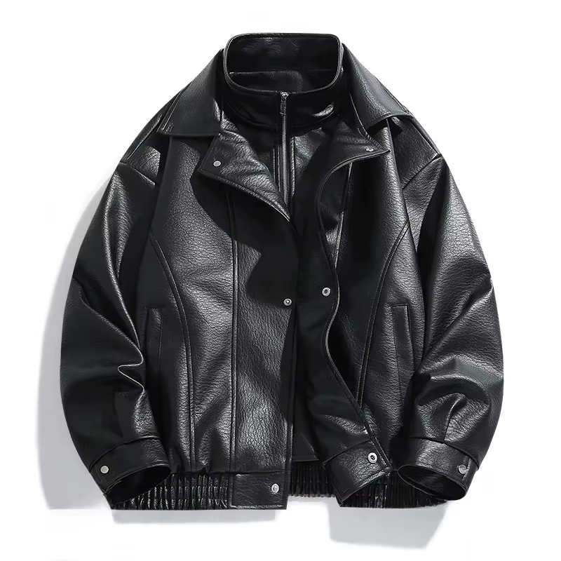 Veste en cuir décontractée pour hommes, Style Cool, grand col, mode printemps-automne, sensation hau