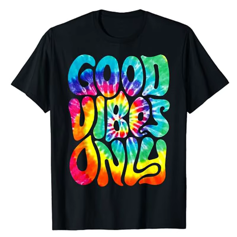 GOOD VIBES ONLY-Costume d'Halloween Retro Groovy, Peace Love, Hiphelicopter 60s 70s 80s, T-Shirt, Sa