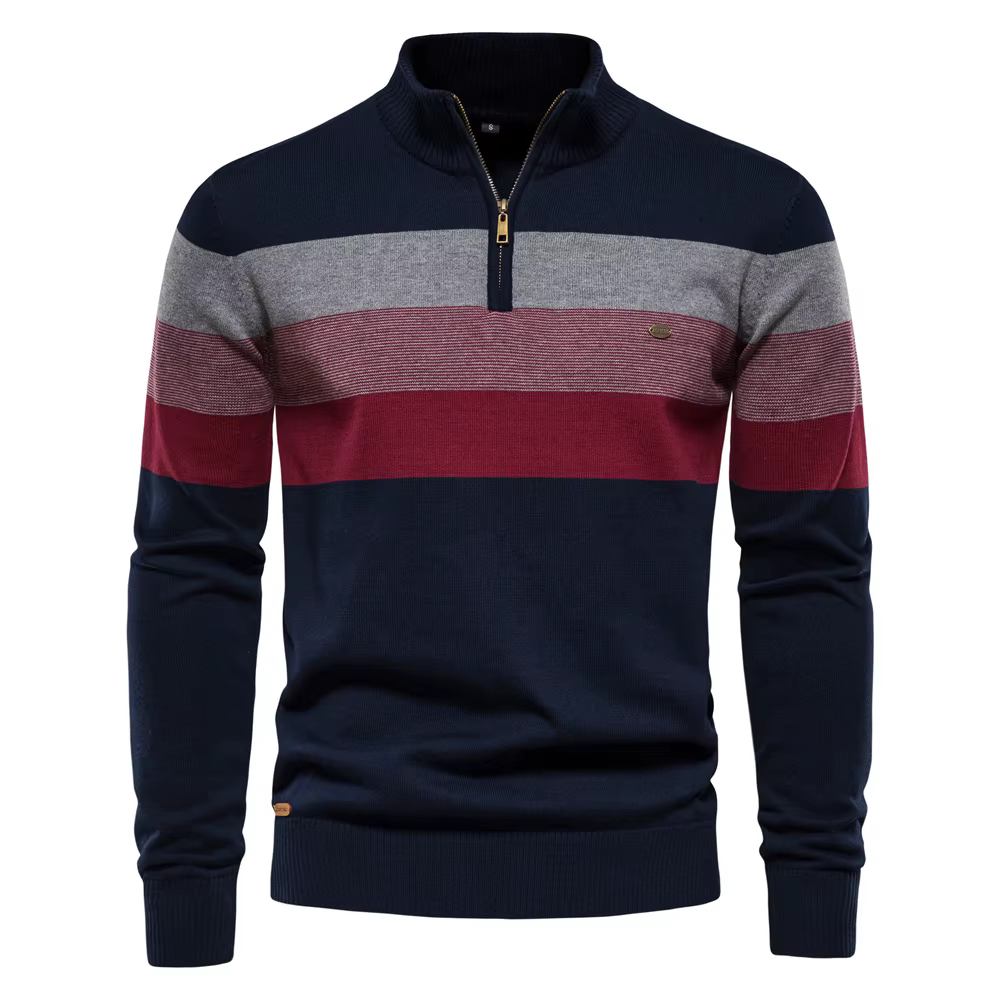 AIOPESON hommes Patchwork pull pull coton décontracté fermeture éclair col montant pull pour hommes 
