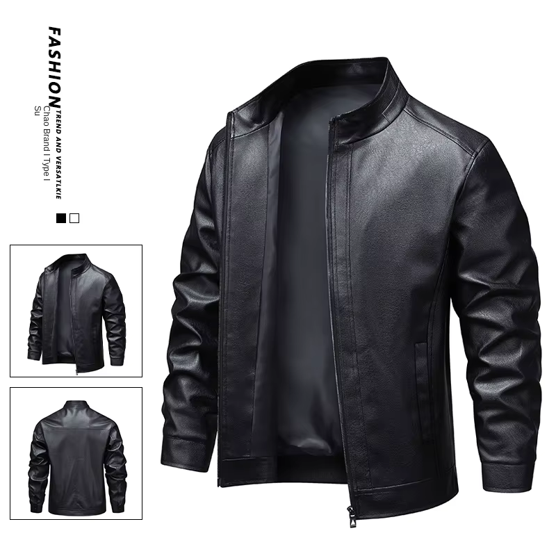 Transfrontalier 2025 nouvelle veste en cuir hommes manteau automne nouveau col montant veste hommes 
