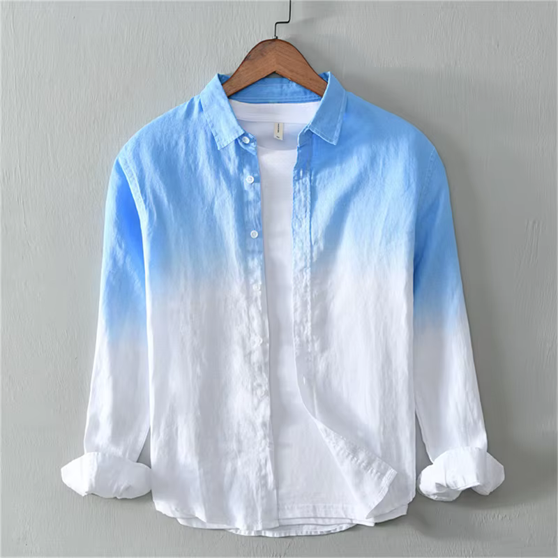 Chemises à la mode 100% lin tissu dégradé rose bleu gris nouvelle série d'hommes et de femmes couleu