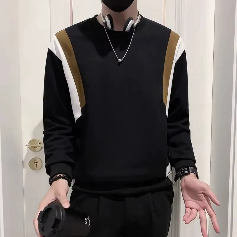 Sweat-shirt pour hommes, marque de mode américaine, couleur assortie, Simple, épais, col rond, ample