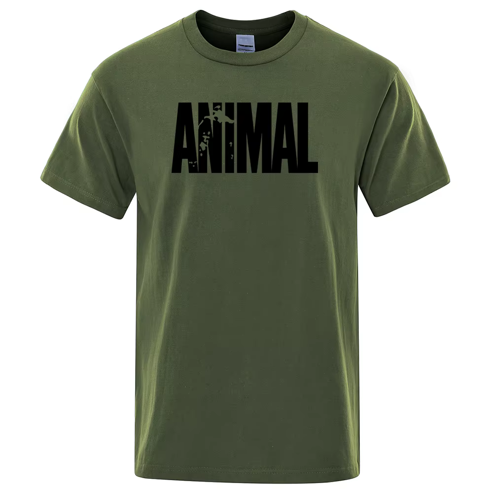 T-shirt Homme Ample et Oversize à Col Rond, Imprimé Lettres ANIMAL, Manches Courtes, Style Streetwea