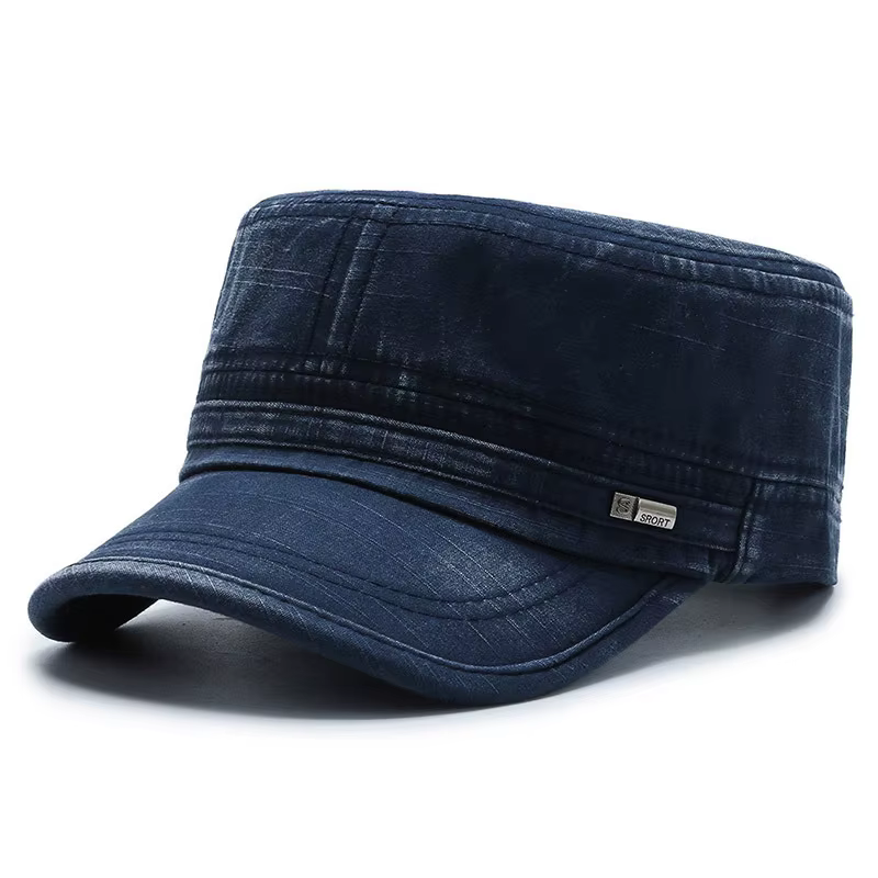 Casquette Militaire Unisexe en Coton Lavé à Visière Plate, Style Cadet Rétro, Casquette de Pêcheur d