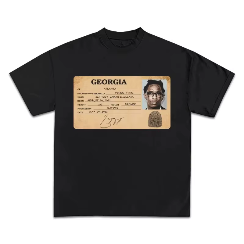 Who's Young Thug T-Shirt en coton imprimé graphique col rond haute qualité manches courtes décontrac
