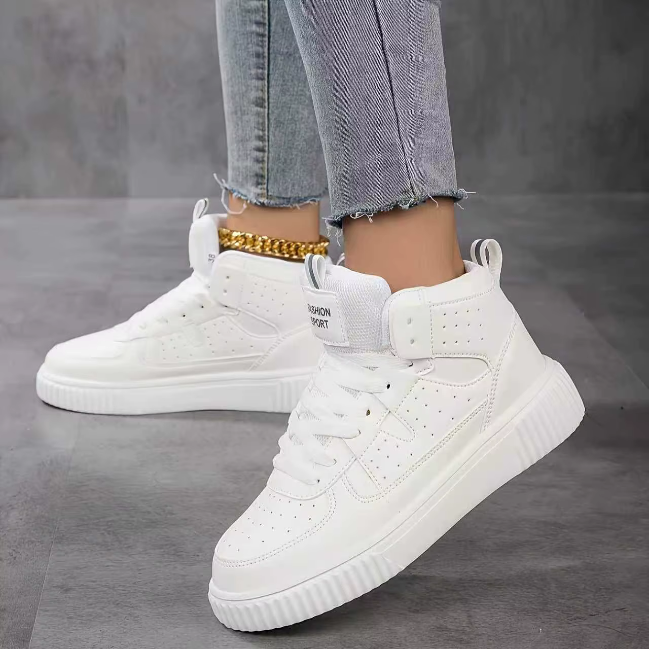 Chaussures de sport décontractées à la mode pour femmes, respirantes, bout rond, talon plat, cuir PU