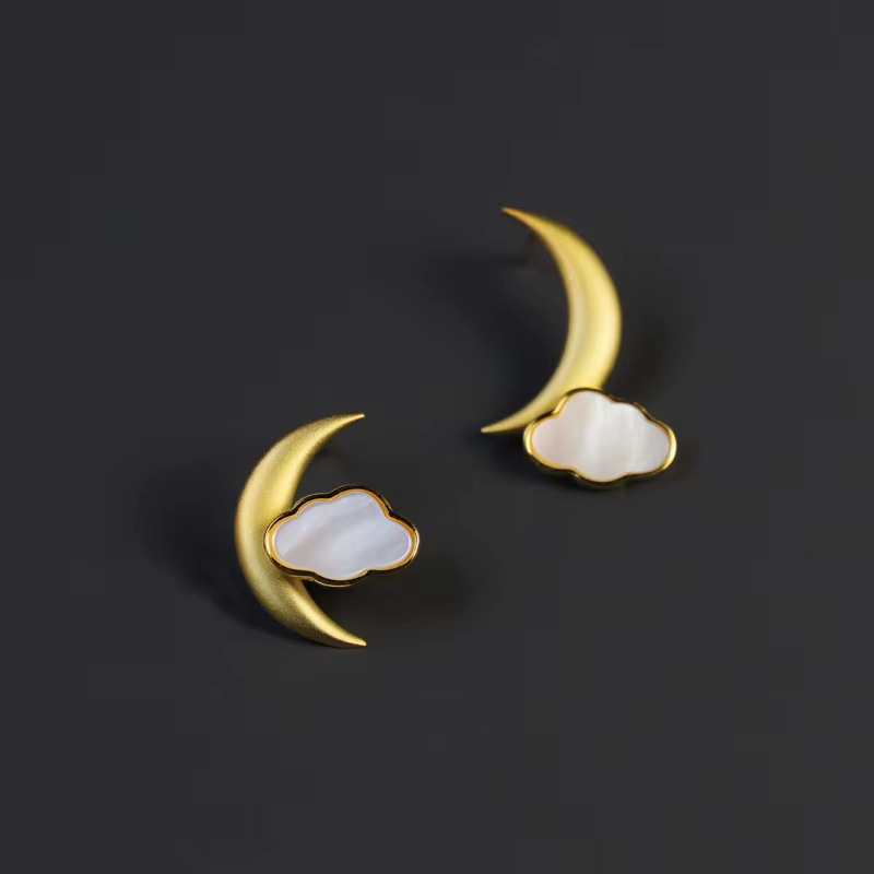 Lotus Fun – boucles d'oreilles lune et nuages, plaqué or 18 carats, bijoux fins en argent Sterling 9