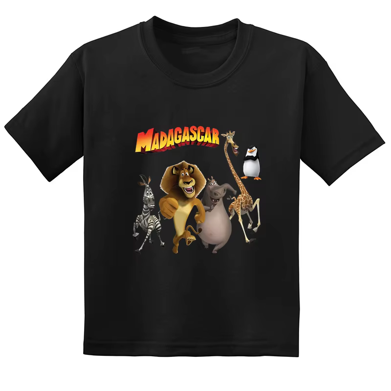 T-shirt en coton imprimé animaux de Madagascar pour enfants, zèbre, girafe, dessin animé amusant, vê