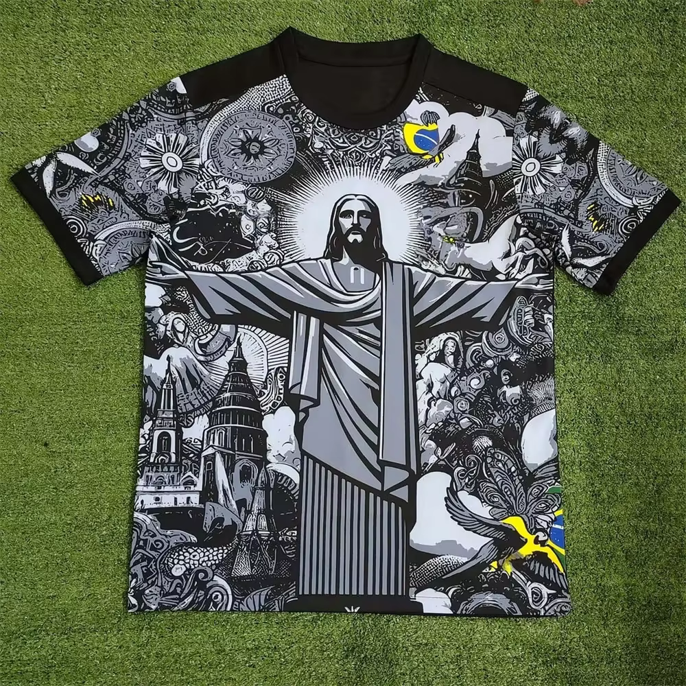 Maillot de football édition spéciale Brésil été, noir et gris, pour homme, femme, adulte, enfant, t-