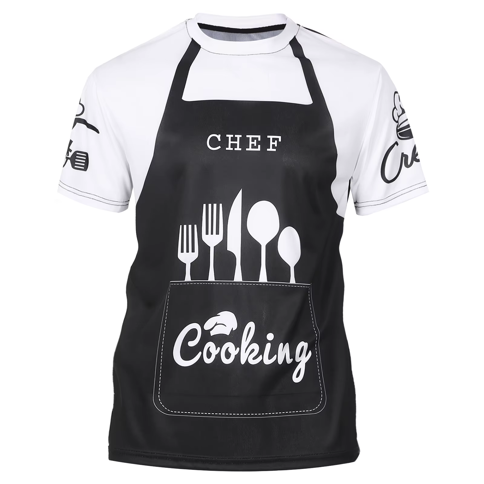 T-shirt de chef à manches courtes pour hommes, uniforme de travail, chemise de nuit créative imprimé