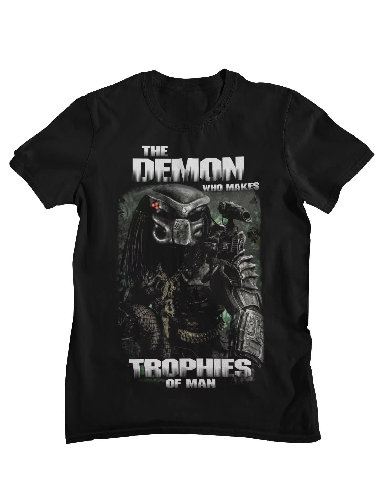 T-shirt Predator style vintage, imprimé crâne de chasseur d'aliens, décontracté, en coton, à manches
