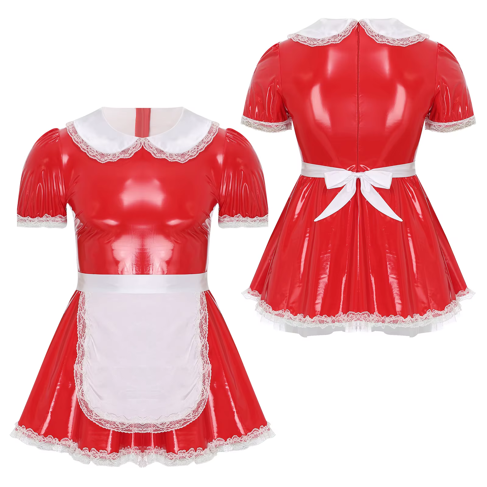 Robe de servante Sissy pour homme avec tablier, col beurre, manches bouffantes, volants, dentelle, c