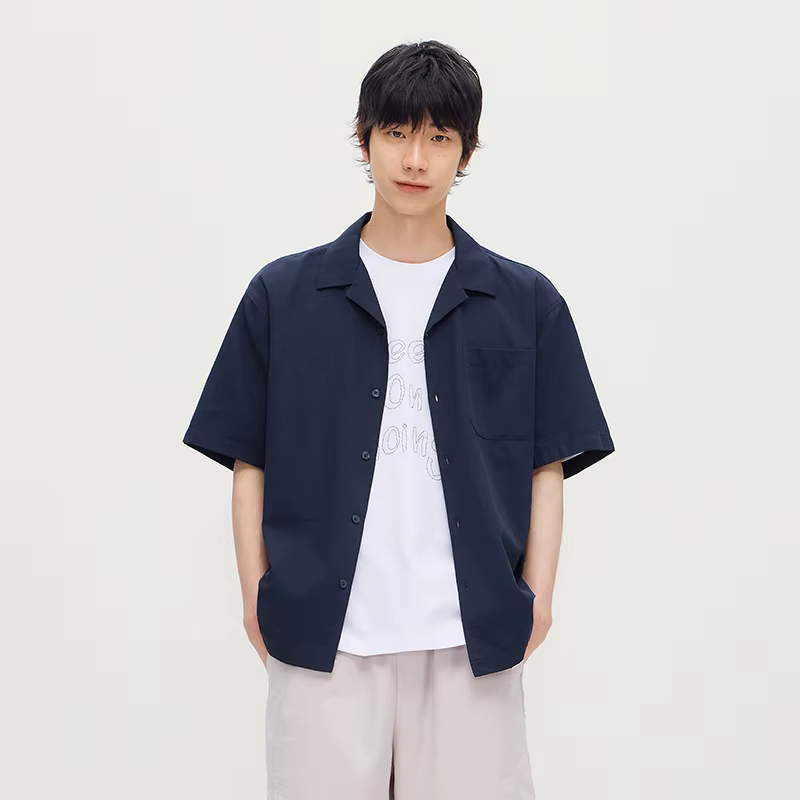 Chemise Homme Semir en Twill Texturé, Col Cubain Ample, Manches Courtes, Collection Été 2026 Décontr