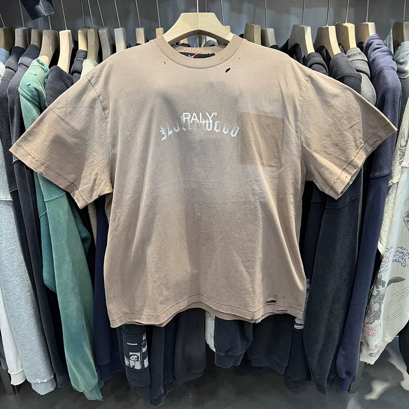 T-shirts pour hommes de style minimaliste avec logo imprimé, effet délavé, déchiré, vintage, décorat