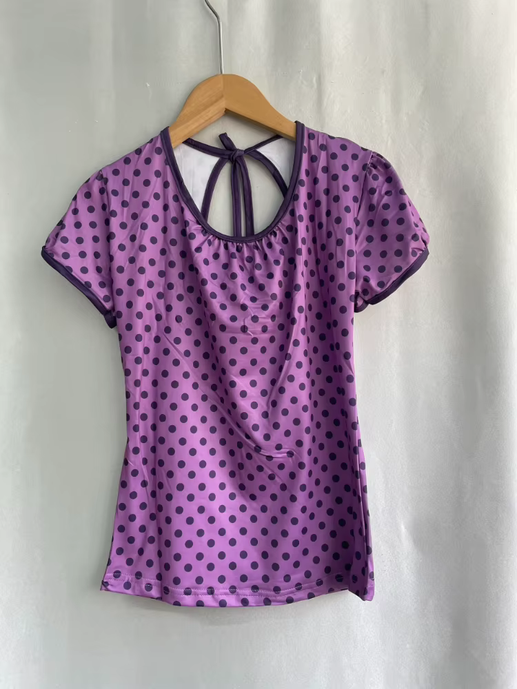 T-shirt américain à pois imprimé, style Pure Desire, épaules dénudées, manches bouffantes à lacets, 