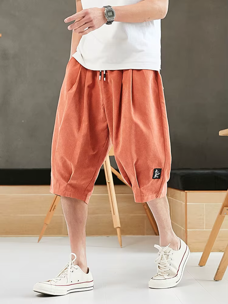 Grande taille été sarouel hommes courts Joggers Style chinois mollet décontracté Baggy pantalon mâle