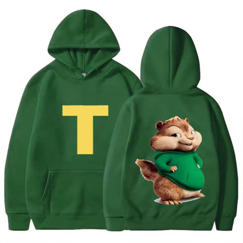 Sweat à capuche de dessin animé doux et confortable Alvin et les Chipmunks vert rouge bleu marine sw