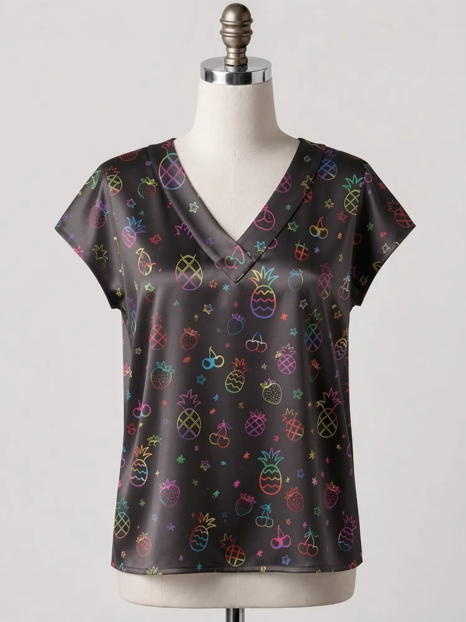 T-shirt en satin à col en V pour femme, haut élégant et ample pour les vacances à la plage, haut à m