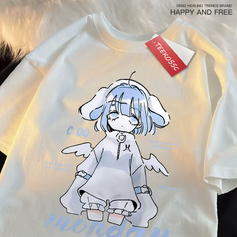 T-shirt imprimé monday Blue Cartoon pour hommes et filles, style japonais, t-shirt en coton d'été, t