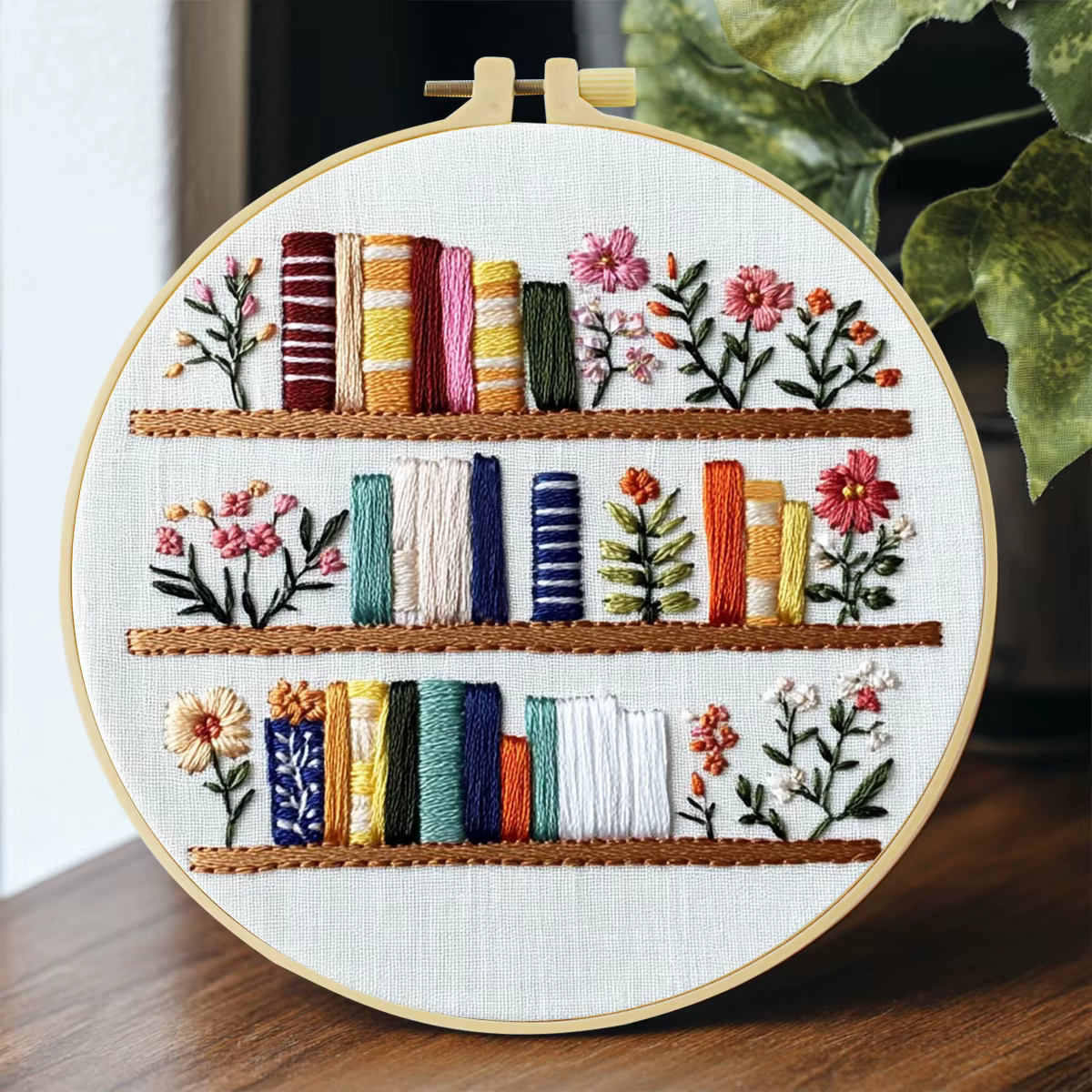 1 kit de broderie, 20x20cm/7,9x7,9 pouces, bibliothèque, kit de broderie DIY fait à la main, adapté 