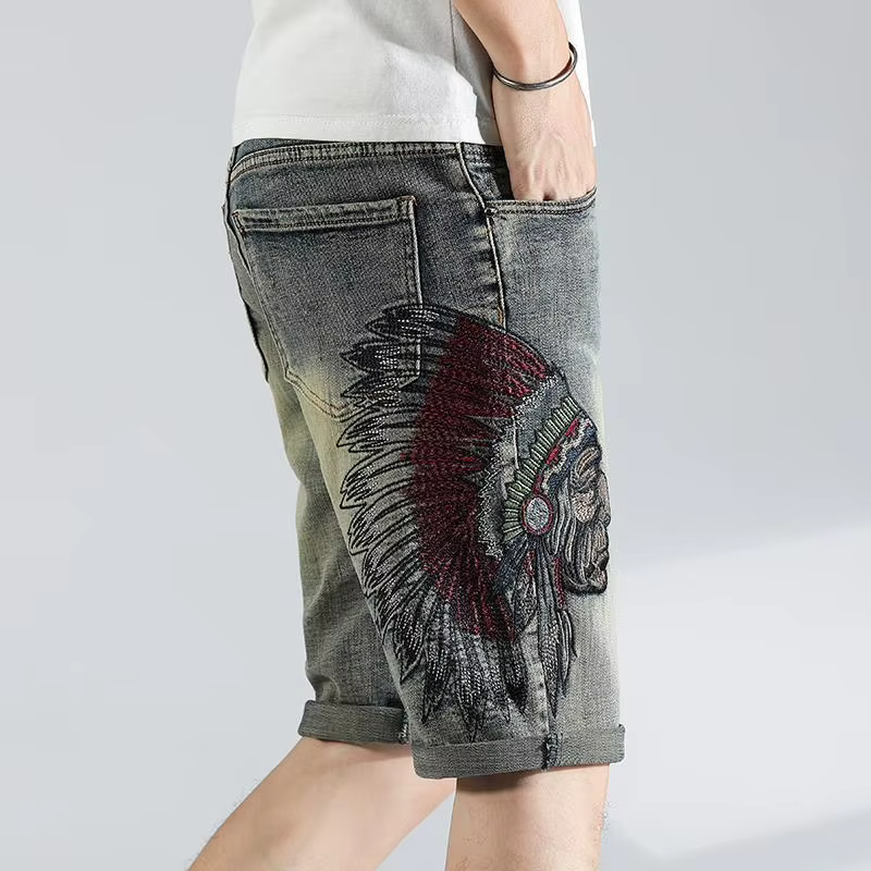 Short en jean graphique déchiré pour homme, short en denim pour homme, multi-documents, hip hop, mod