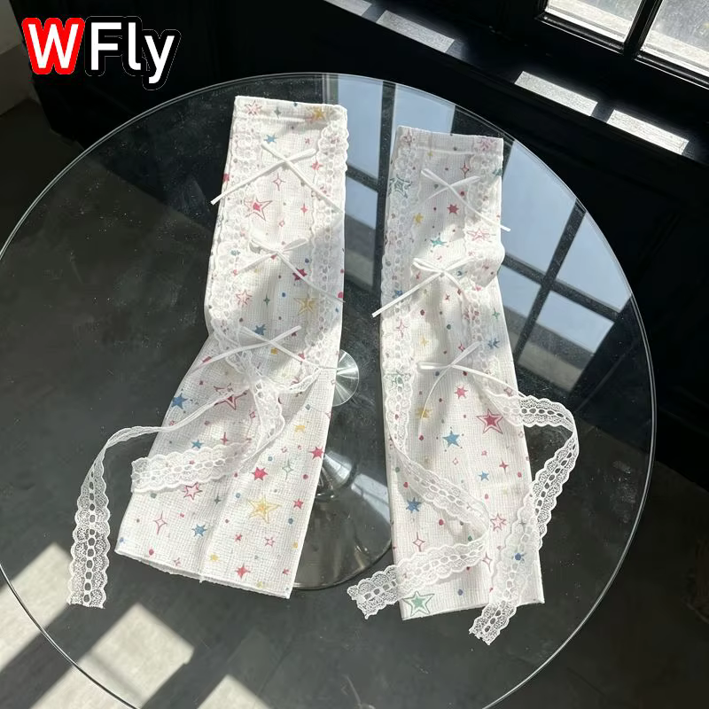 Manchons de bras imprimés étoiles style Lolita Harajuku en dentelle, protection solaire UV d'été, ma
