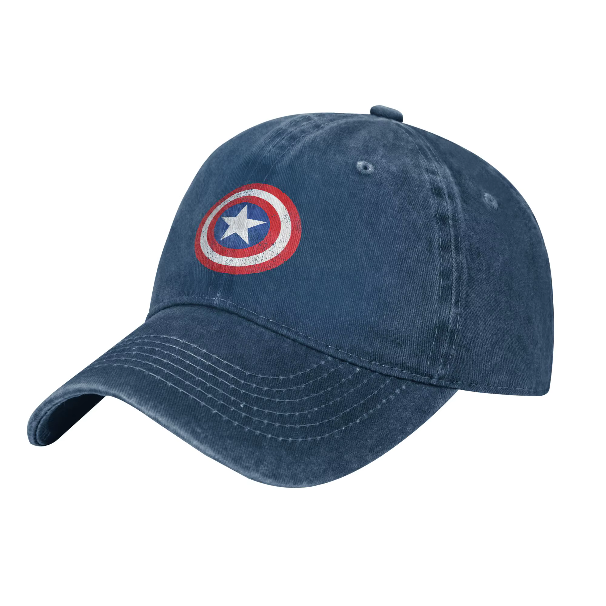 Casquette de baseball Captain America Shield effet vieilli, casquette snapback classique en jean vie