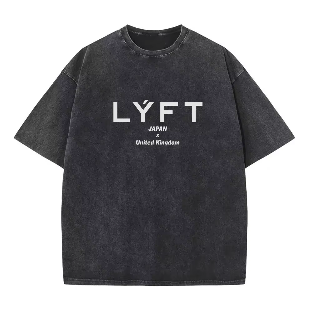 LYFT lavé classique LOGO 230GSM coton Vintage grand T-SHIRT hommes surdimensionné Muscle sport Fitne