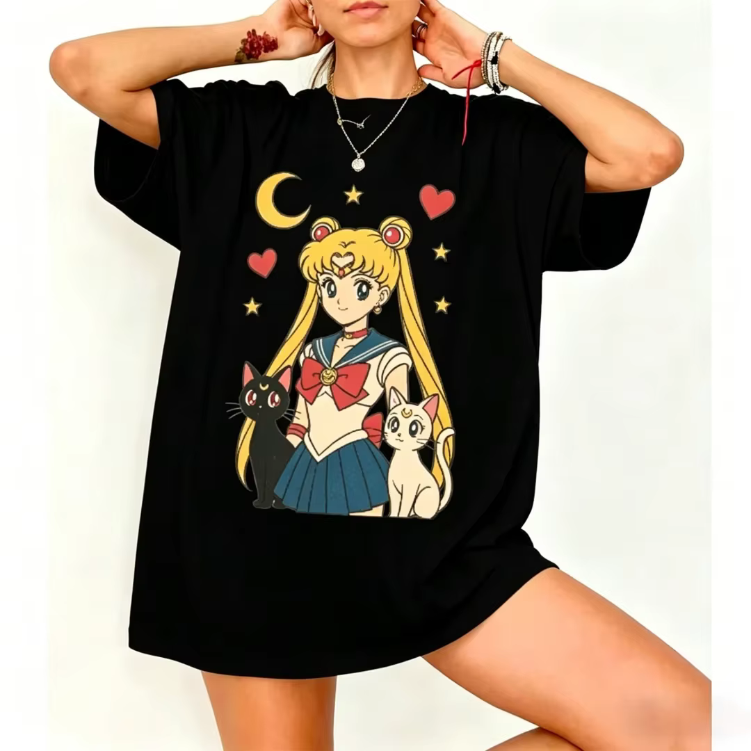 T-shirt vintage Sailor Moon imprimé anime pour femmes et enfants, motif Kawaii Tsukino Usagi, coupe 