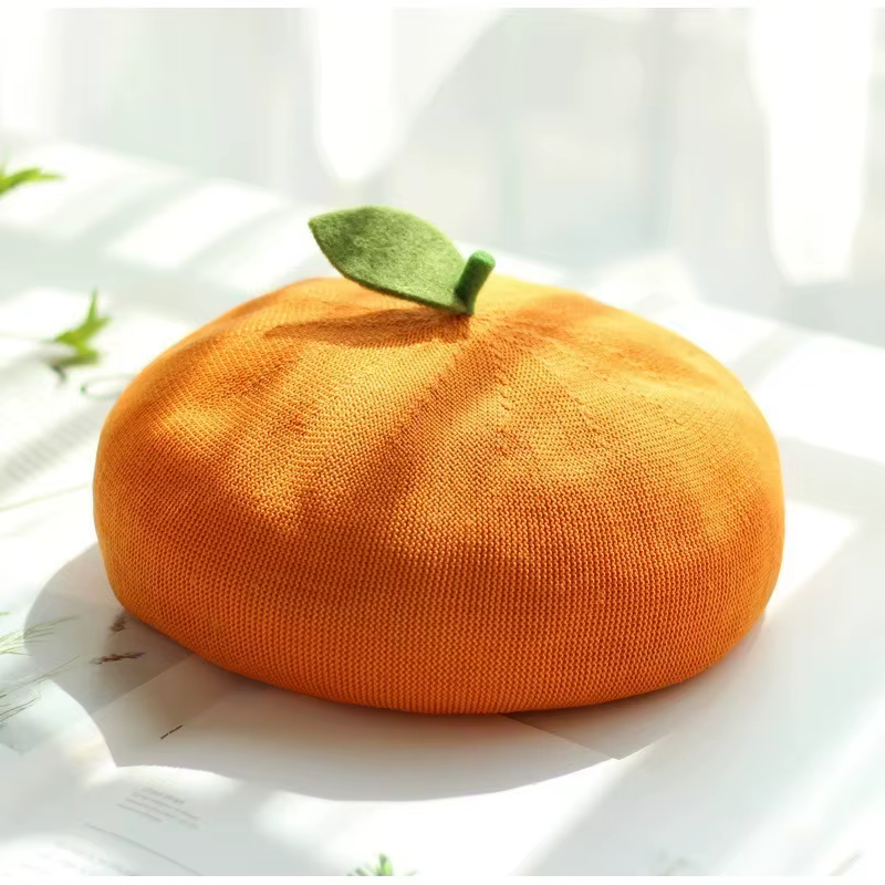 Mignon automne béret casquette pour femmes drôle petite feuille Orange femme peintre chapeau été res