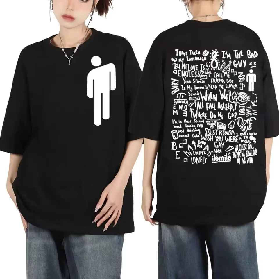 T-shirt avec logo de la chanteuse Billie Eilish, 100% coton, pour homme, été, surdimensionné, pour f