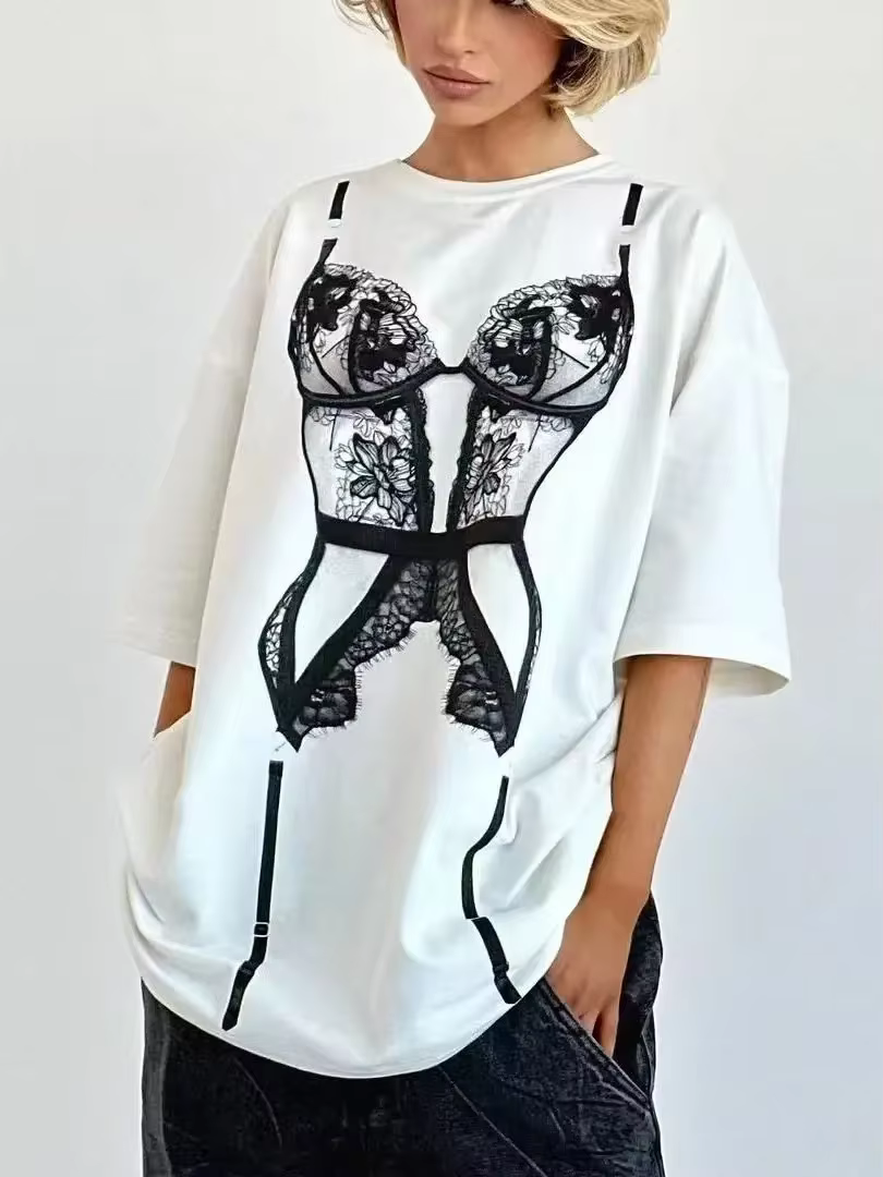 Harajuku décontracté drôle Bikini imprimé t-shirt pour femmes ample été t-shirt coton Streetwear t-s