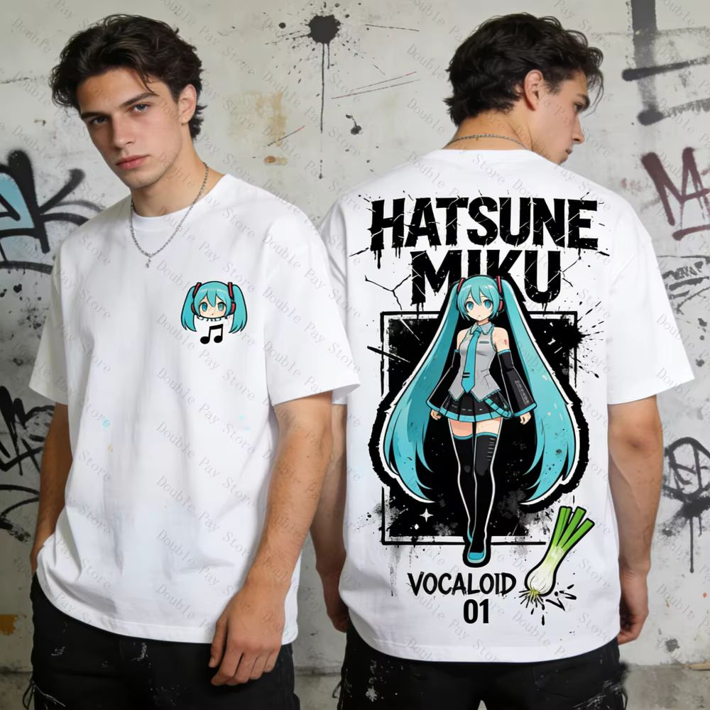 T-shirt surdimensionné Miku pour hommes et femmes, Anime Vocaloid 01, Streetwear Harajuku, hauts à m