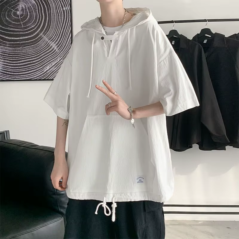 Gmiixder japon Hip Hop à capuche demi manches à capuche hommes femmes à la mode vêtements d'été 2025