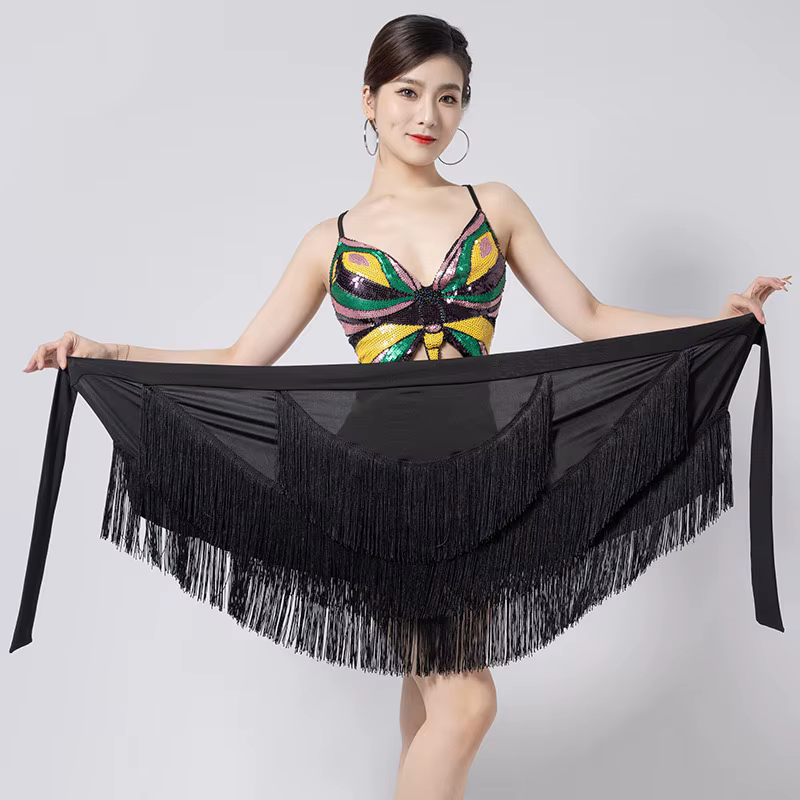 Écharpe de hanche latine à franges pour femmes, jupe de danse latine, jupe courte enveloppante à fra