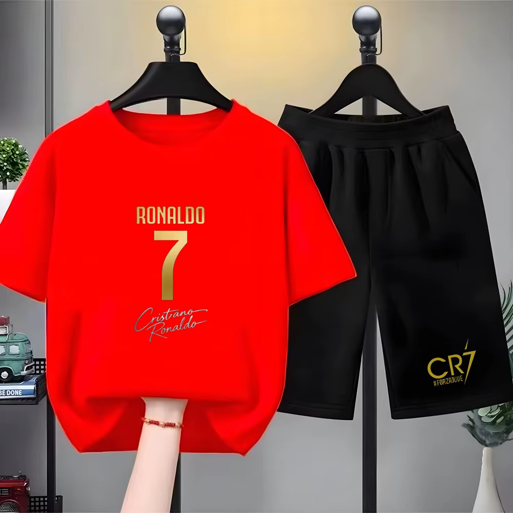 T-shirt à manches courtes + short noir pour enfants, ensemble de sport pour garçons et filles de 3 à
