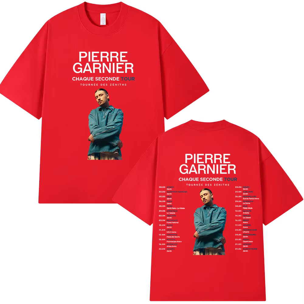Pierre Garnier Chaque Seconde 2025 Tour Merch T-shirts Hip Hop mode Vintage T-shirt hommes à manches