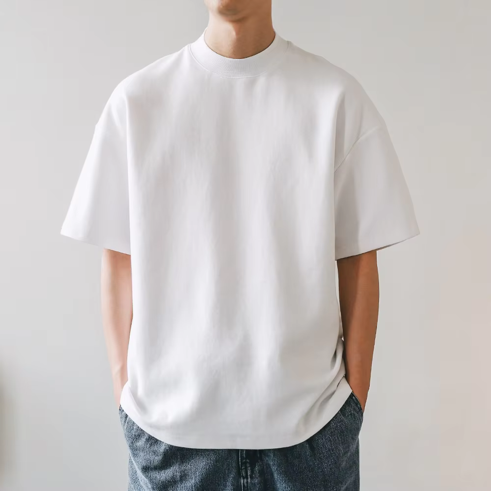 T-shirts à col petit hommes 350gsm coton couleur unie homme T-shirt à manches courtes printemps été 
